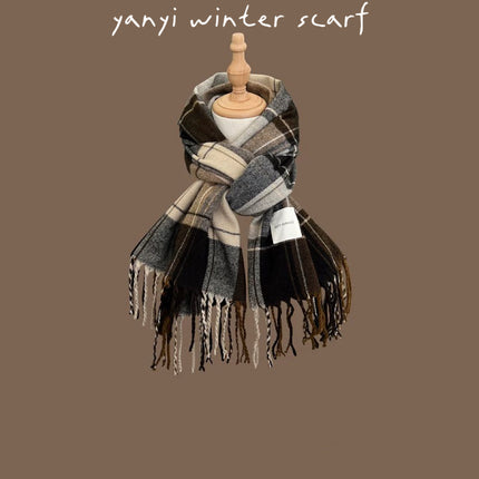 Imitation Cashmere Autumn and Winter Scarf Collection Plaid Scarf Women's Winter Thickeneded Warm Shawl Pure Color Student Scarf Cross-Border