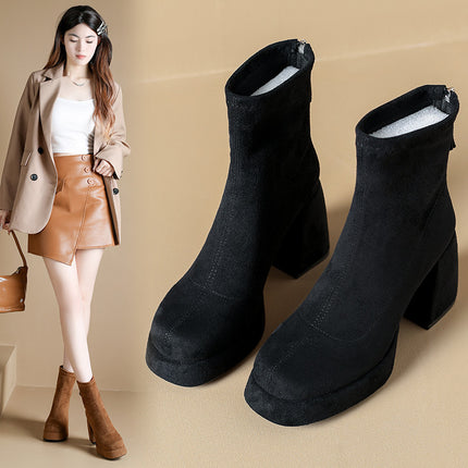 French-Style Waterproof Platform Ultra-High Heel Short Slim Boots for Women 2025 New Autumn Versatile Petite Height-Increasing Fashion Boots