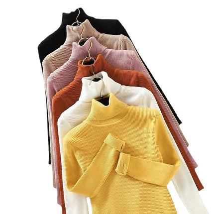 Spring Pullover Inner Layer Tight-Fitting Sweater for Women, Half-High Collar, Long-Sleeve Knitted Base Shirt, Short Slim-Fit Top, Versatile