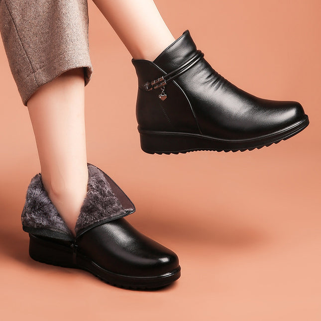 Mother Shoes Winter Cotton Shoes Middle-aged Women's Shoes fleece-lined Autumn and Winter Leather Shoes Non-slip Warm Ankle Boots for the Elderly Middle-aged Winter Shoes