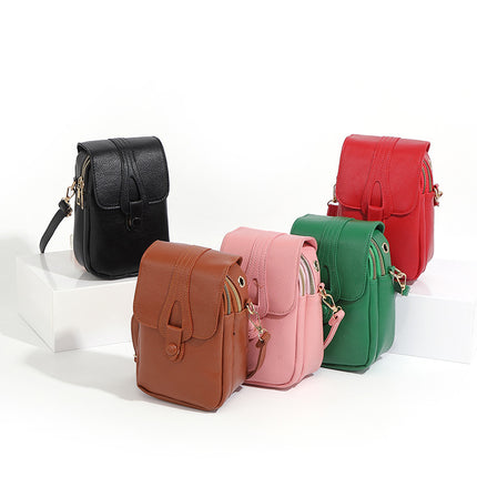 Simple and Fashionable Women's Cross-Body Shoulder Bag, Vertical Mobile Phone Bag, Double-Layer Zipper Design, Multi-Capacity Storage Coin Purse