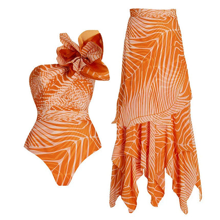 2024 New One-piece Swimsuit Women's One-shoulder Salmon Printed One-piece Swimsuit Foreign Trade Aliexpress