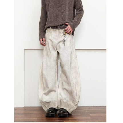 Straight-Leg Casual American Retro Dirty White Banana Knife Jeans for Men with Zipper, Spring and Autumn, Youth Trendy Regular Fit