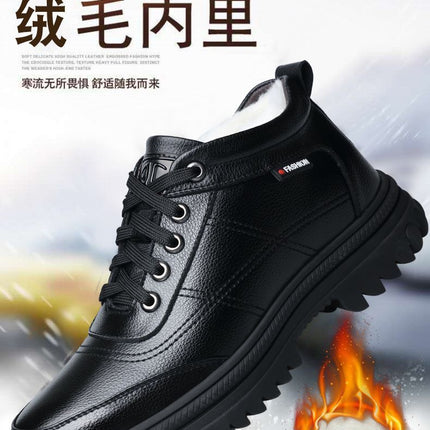 Genuine Leather leather broken size leak-picking men's cotton shoes dad shoes winter fleece-lined warm cotton leather shoes men's high-top cotton shoes