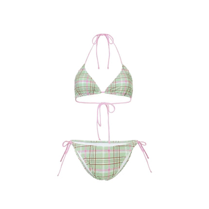 Source Manufacturer Island Vacation Dopamine Green Bikini Three-Point Strap Small Breast Sweet Sexy Swimsuit Fresh