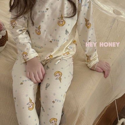 Spot Large and Small Roll Heyhoney24 Lycra Cotton Boys and Girls Autumn Clothes Intimates Printed Home Clothes Pajamas Two-Piece Set