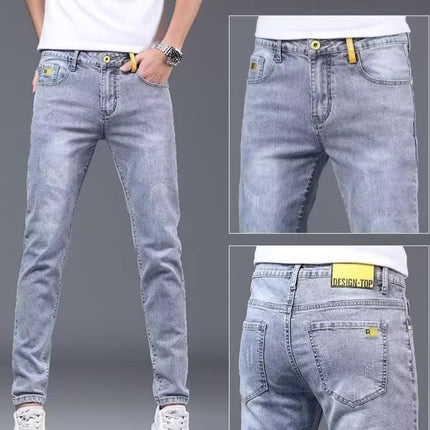 Men's Trendy Summer Thin Light-Colored Slim Fit Skinny Stretch Casual Straight Versatile Washed Jeans