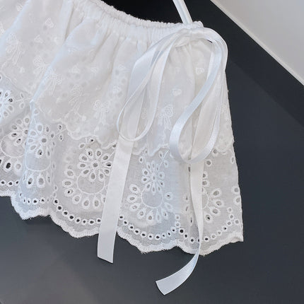 South Korea Dongdaemun 100% Pure Cotton Embroidery Hollow Double Strap Fart Curtain Skirt Wearing Cover Overlay Wearing All-match