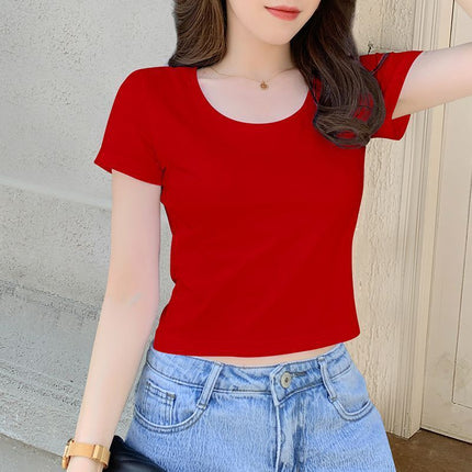 V-neck Black t-shirt Women's Short-sleeved 2024 New Summer Small Slim Short Bottoming Shirt top trendy
