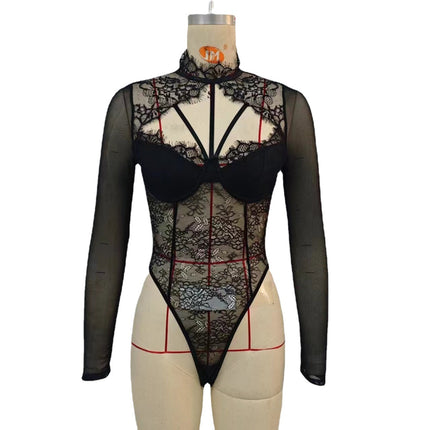 European and American sexy inner body shaping jumpsuit detachable chest pad hot girl lace stitching Fashion Street Women's top