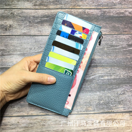 Women's Genuine Leather Fashion Long Zipper Mobile Phone Wallet High-grade Cowhide Men's Large Capacity Card Bag Two-in-One in stock