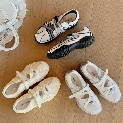Mary Jane Style Height-Increasing Ballet Trainers for Women, 2026 New Retro Versatile Patchwork Casual Sneakers