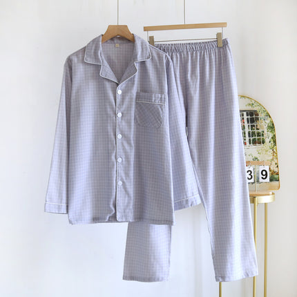 Couple's Long Sleeve Trousers plus size Plaid Simple Pajamas suit Spring and Autumn Cotton Brush Fleece Soft Home Clothes