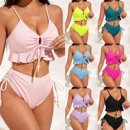 European and American Style Two-Piece Bikini Set, Conservative Women's Tie-Up Swimsuit with a High-End Feel, Suitable for Hot Springs, Huludao Swimwear