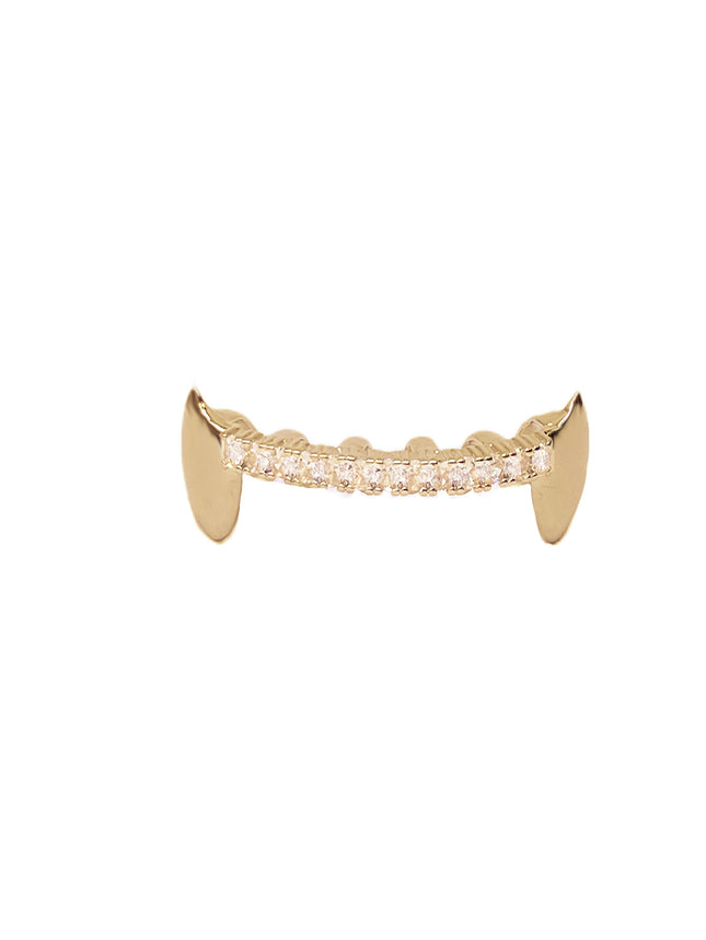 Europe and the United States best selling hip-hop tiger teeth with zirconium decorative braces TeethGrillz real gold plating braces factory direct sales