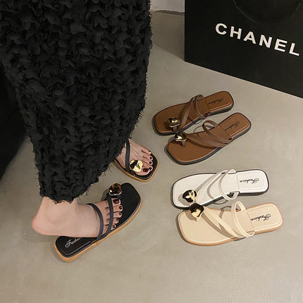 Slip-On Sandals for Women's Summer Outer Wear 2025 New Internet Celebrity Ins Flats Square Toe Fairy Style Soft Sole Women's Shoes