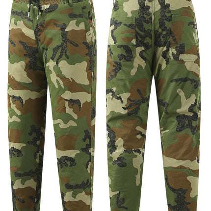 Camouflage Cotton-Padded Jacket for Men in Winter, Thickeneded Cold-Proof Labor Protection Cotton Outwear, Work Clothes, Winter Clothing, Mid-Length Cold Storage Cotton-Padded Jacket and Cotton Pants