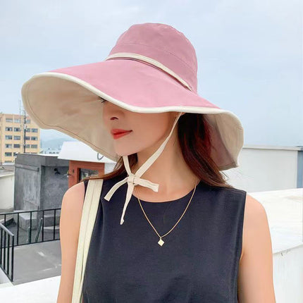 Large Brim Sun Hat for Women in Summer Korean Style Trendy Fashion Edge-Proof Uv Cycling Face-Covering Slimming Look Sun Protection Hat