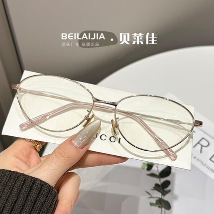 Korean Style Retro Ultra-Light Metal Glasses Frame Anti-Blue Light Glasses Frame High-End Glasses Frame Women's Cat-Eye Glasses