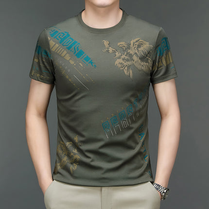 Mingdi Mouse Men's Summer New Korean Printed Men's T-Shirt Fashionable Short-Sleeved Pullover Round Neck T-Shirt Top