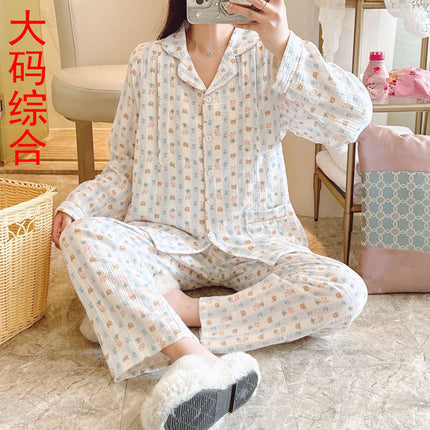 New crepe plus size cotton confinement clothing soft and comfortable sweat-absorbent breathable maternity pajamas