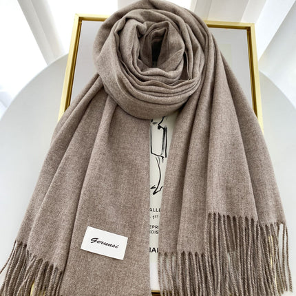 Solid Color Faux Cashmere Scarf for Women, Annual Meeting Red, High-End Feel, Spring and Autumn Woven Neck Scarf, Korean Style Versatile Artistic Warm Shawl