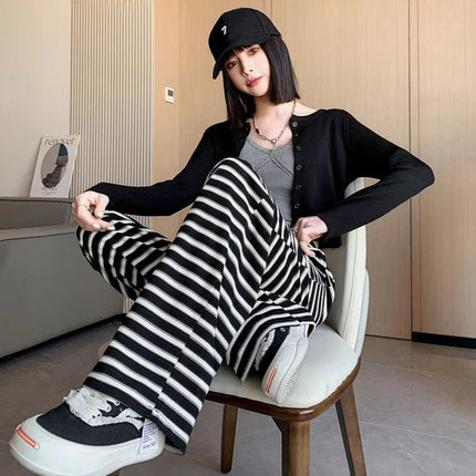 Striped Casual Wide-leg Pants Women's 2025 Summer High Waist Loose Fashionable Korean Style Trendy Slimming Straight Pants