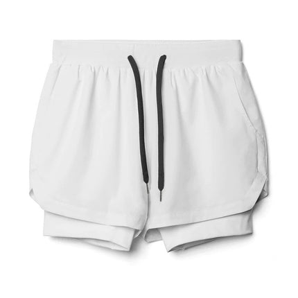 Crazy Muscle Men's Sports Casual Shorts Double Layer Fake Two-Piece Marathon Basketball Fitness Sweat-Wicking Quick-Dry Shorts