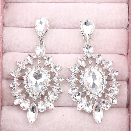 Classic Luxury Ladies Crystal Earrings Vintage Drop Hollow Earrings Elegant Exaggerated Jewelry Factory Direct Supply