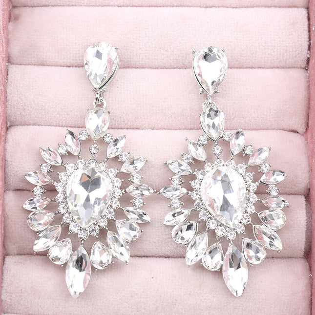 Classic Luxury Ladies Crystal Earrings Vintage Drop Hollow Earrings Elegant Exaggerated Jewelry Factory Direct Supply