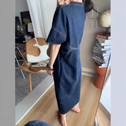 New French retro casual Denim dress women's summer pear-shaped figure slimming elegant western style skirt