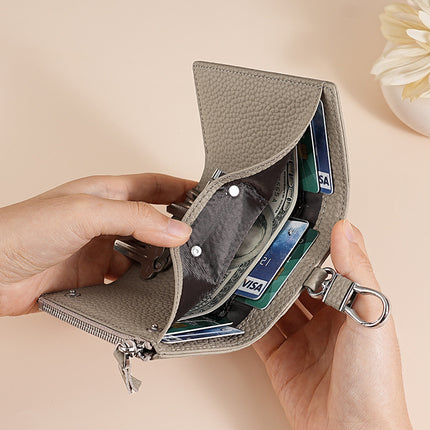Genuine Leather Key Bag Protective Cow Leather Case Women's Wallet Folding Key Bag Zipper Coin Bulk Wallet Anti-Magnetic Card Holder