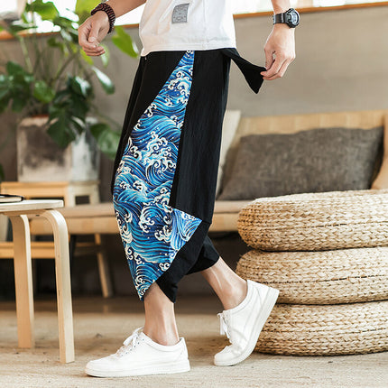 Beach Floral Shorts Men Summer Thin Thai Carrot Pants Chinese Style Loose Casual Cropped Printed Pants Trendy
