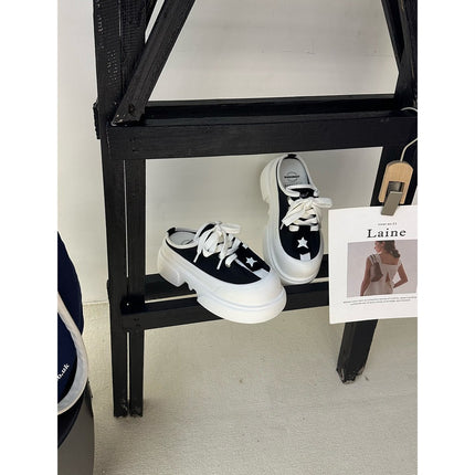 Baixiangni Thick-Soled Toe-Cap Half Slippers for Women 2025 Spring and Summer New Versatile Retro Thick-Soled Lazy Casual Shoes Slippers