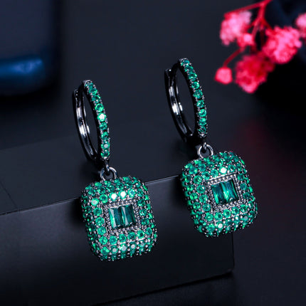 Cross-border Europe and the United States popular micro-inlaid zircon square emerald earrings fashion oval shape female e6928