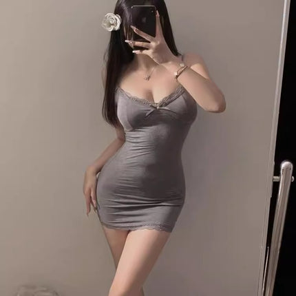 Pure Desire Style Lace Hot Girl's Hip Skirt with Chest Pad Sexy Figure Slim-fit Sling Nightgown Women's Outer Wear