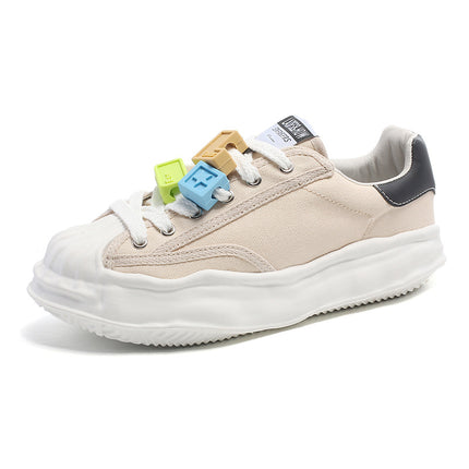 Men's Shoes Summer New Niche Canvas Board Shoes Internet Popular Shell Head Couple's Casual All-match Thick Sole Dissolving Shoes Trendy