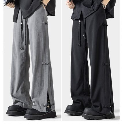 wasuup Chinese Style Ice Silk Micro-La Casual Trousers Men's Summer New Style Thin Guofeng Button Straight Pants for Summer