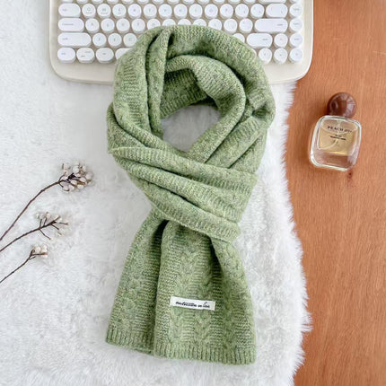 Japanese and Korean Knitted Wool Scarf for Women, Autumn and Winter Thickened Warm Solid Color Student Cable Knit Neck Warmer Bamboo Pattern Neck Protector