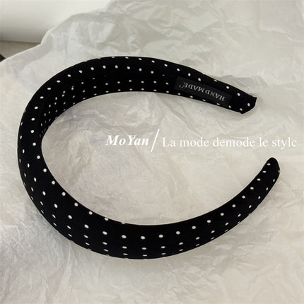 Internet Celebrity Explosion Wave Dot Black and White Fabric Sponge Hair Band Female High Cranial Top Show Face Small Head Band Temperament Out-of-the-way Hair Card