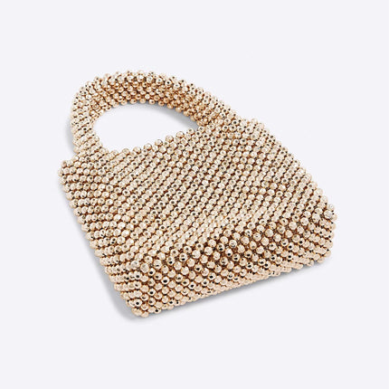 Handmade Beaded Woven Bag Retro Gold / Sac Perlé Tressé Fait Main Rétro Or