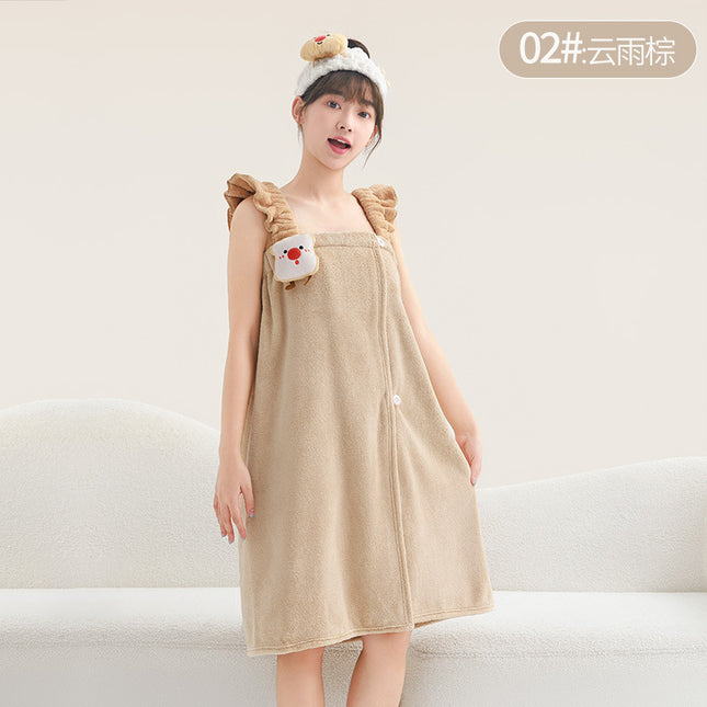 New Cartoon Bath Towel Thickened Nightdress Water Absorbent Quick-drying Wearing Bath Dat Belt Cute Household Bathrobe Bath Dress for Women
