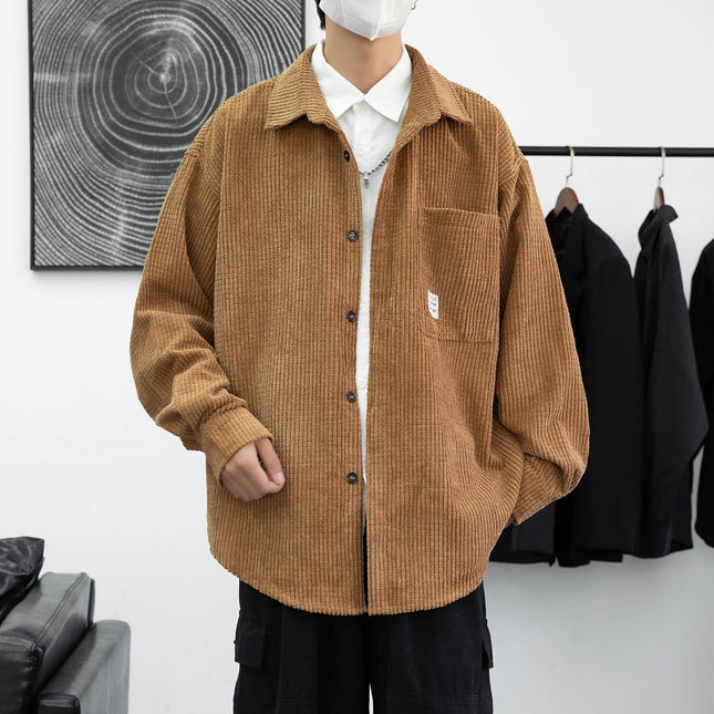 Cross-border wholesale fast-hand explosions long sleeve shirt lamp velvet core coat men's Hong Kong-style trend Japanese fresh loose solid color