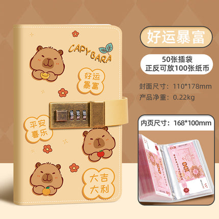 Kapi Barra Deposit Book Bookkeeping Book Cash Storage Bag Primary School Student Family Locked Financial Deposit Bag Hand Ledger Book