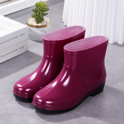 Fashionable Outdoor Water Shoes for Women, Waterproof and Non-Slip, Winter Fleece-Lined Rain Boots for Women, Warm Kitchen Work Short Rain Boots