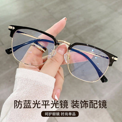 Half Frame Glasses Frame for Women Ultra Light Pure Titanium Transparent Grey Myopia Lens Titanium Frame Retro Cat Ear Eye Frame for Men