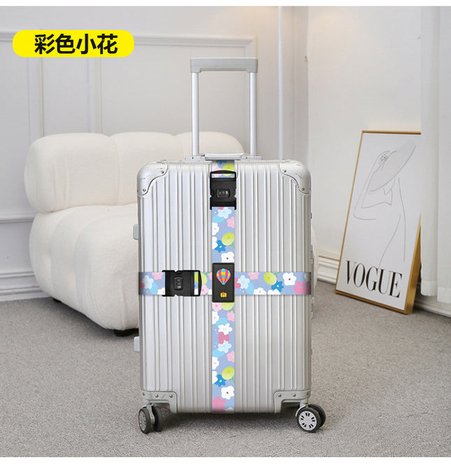 Cross-border suitcase cross double password strap luggage reinforced strap trolley case explosion-proof strap polyester printed strap