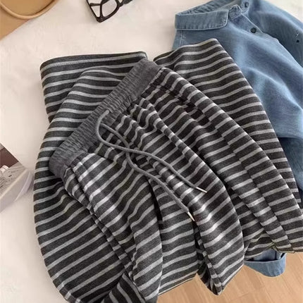 Lazy Black Grey Striped Wide-leg Pants Women's Spring and Summer 2025 New Style Slimming Straight Casual Loose Mop Pants