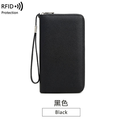 Cross-border new RFID anti-theft brush leather wallet multi-card long money clip head layer cowhide large capacity clutch