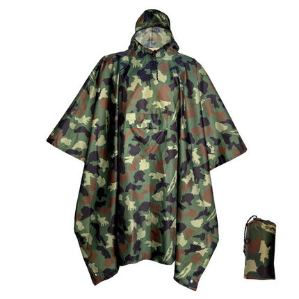 Three-In-One Camouflage Poncho Raincoat Outdoor Cycling Hiking Hiking Camping Style Multi-Functional Tactical Rainproof Poncho